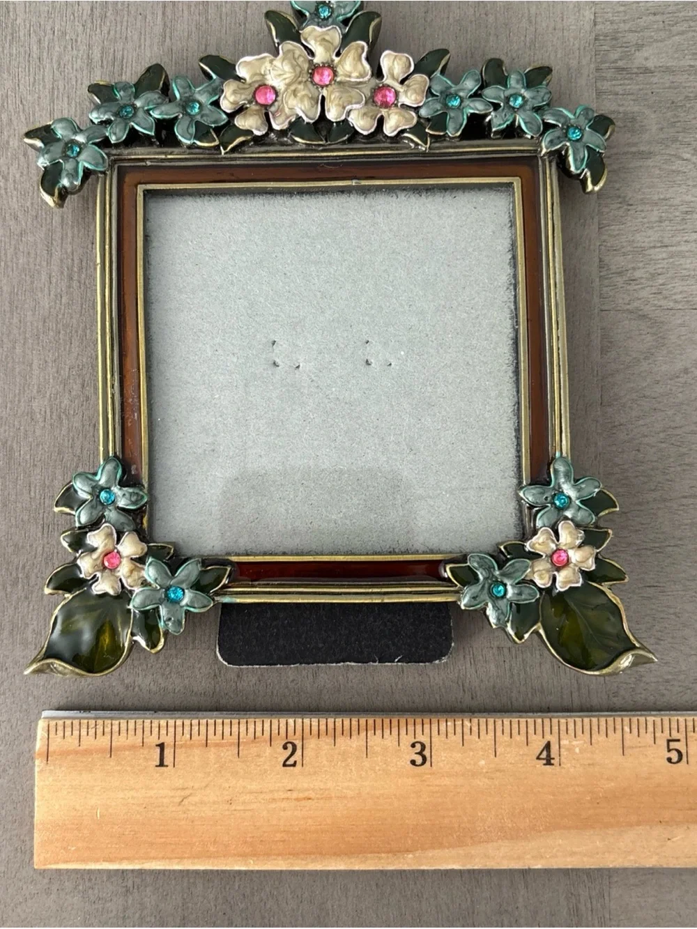 PAIR Of Beautiful Enameled Floral Rhinestone, Jeweled Metal Photo Frames
